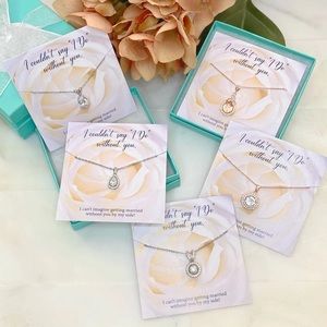 Bridesmaid Necklace SILVER HALO WATERDROP with card & gift box